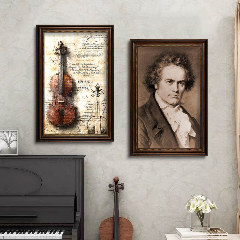 美式复古琴谱装饰画音乐教室贝多芬音乐家挂画琴行卧室钢琴房壁画