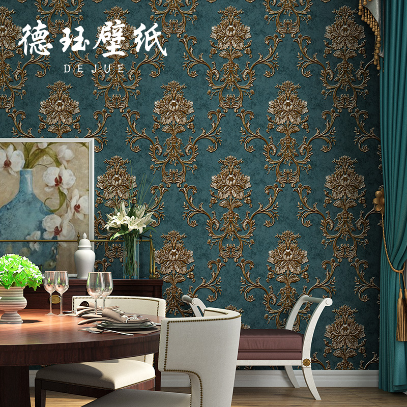 热销3D立体浮雕复古欧式墙纸奢华卧室客厅电视墙背景墙壁纸轻奢无