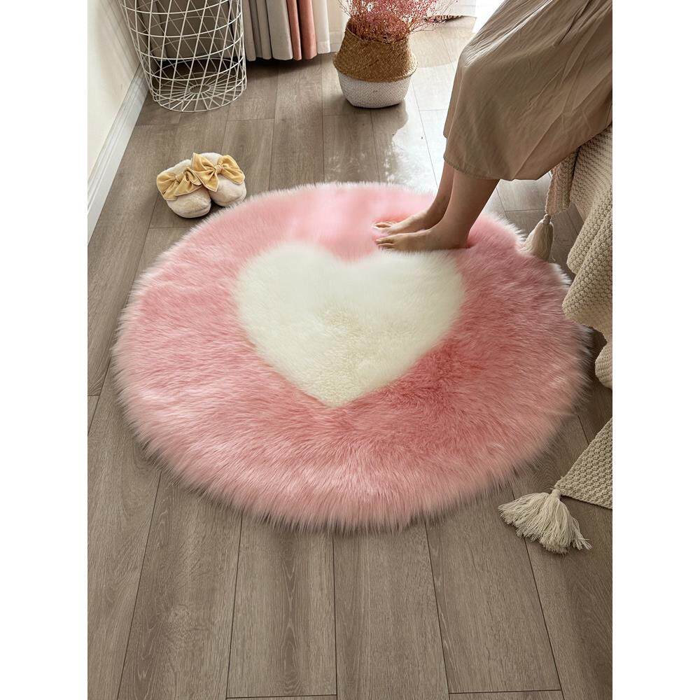 圆形彷羊毛地毯心形地垫沙发垫加厚椅子垫可爱毛绒粉色少女心圆垫