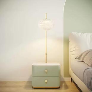 智能床头柜台灯一体现代简约全实木岩板床头柜带灯卧室轻奢落地灯