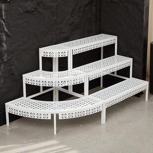 室内花架置物架阳台铁艺阶梯落地式多层户外庭院多肉白色花盆架子