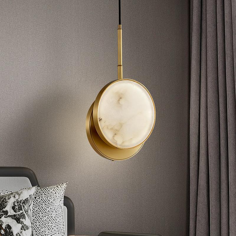 云石小吊灯新中式圆形单头创意餐厅吊线旋转楼梯卧室飘窗床头灯