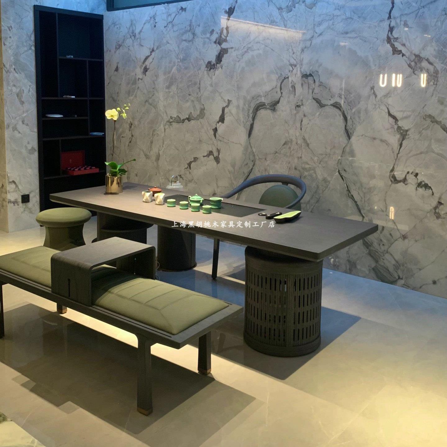 意式实木橡木茶桌家用湿泡茶台新中式功夫茶桌椅组合设计师茶台