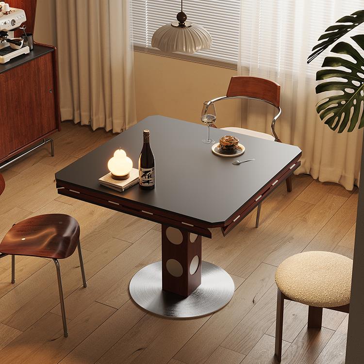 伯格正方形折叠圆桌包豪斯多功能实木餐桌家用小户型轻奢岩板餐桌