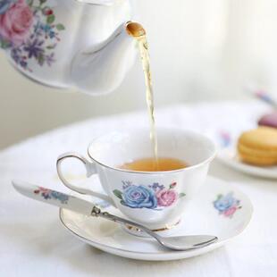 红茶杯子陶瓷家用简约送架子 北欧咖啡杯碟勺小奢华下午茶茶具英式