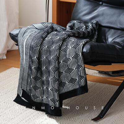 针织提花毯北欧风休闲毛毯蓝色沙发装饰空调盖毯子样板间搭毯新款