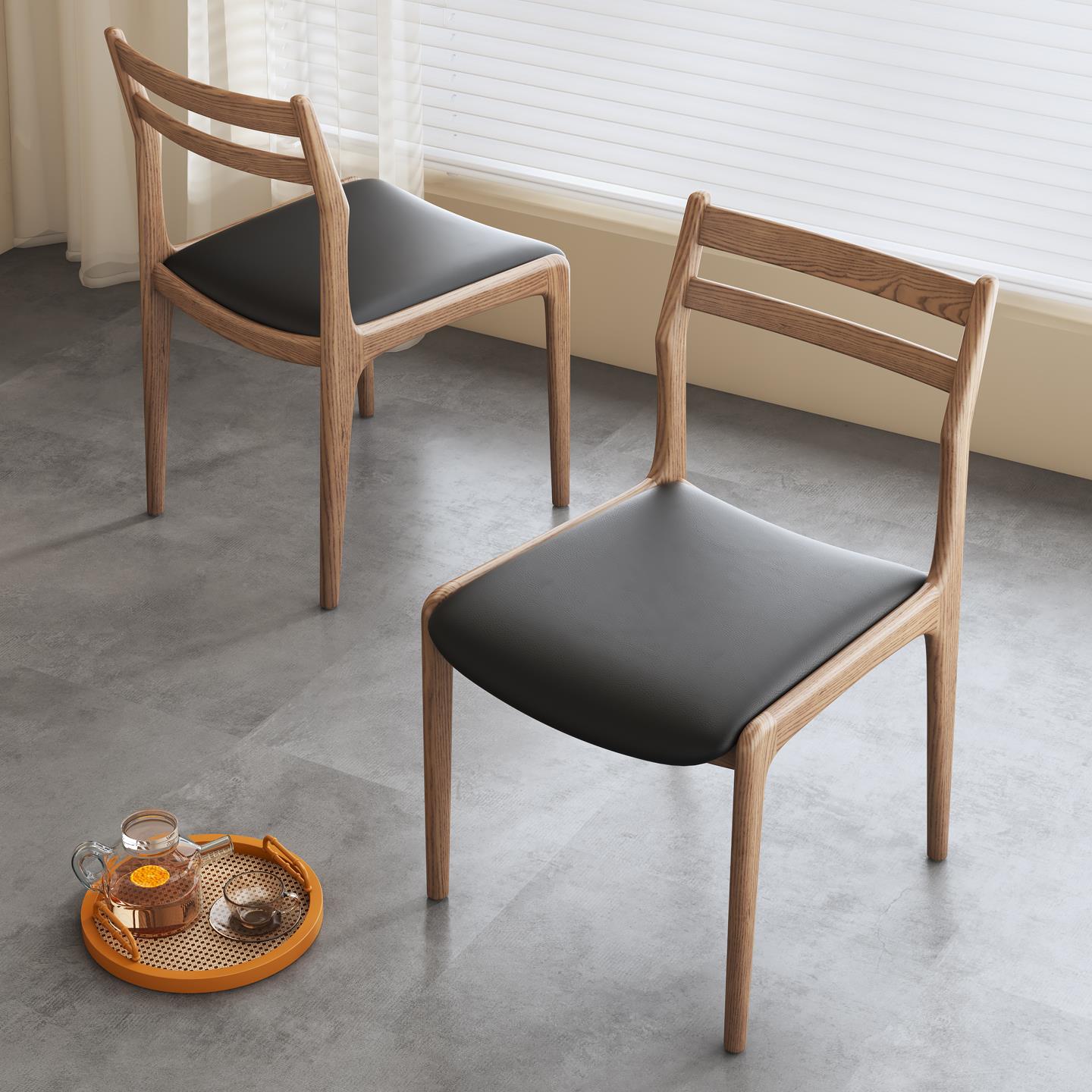 实木椅子白蜡木家用餐椅设计师款北欧整装书椅现代简约软包洽谈椅