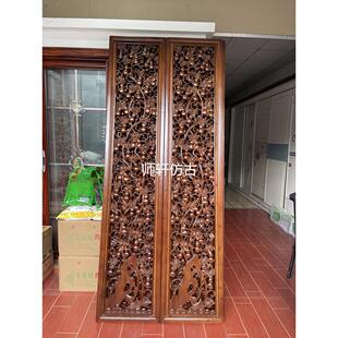 东阳木雕中式装修雕花镂空浮雕玄关隔断屏风祥云花板隔断实木定制