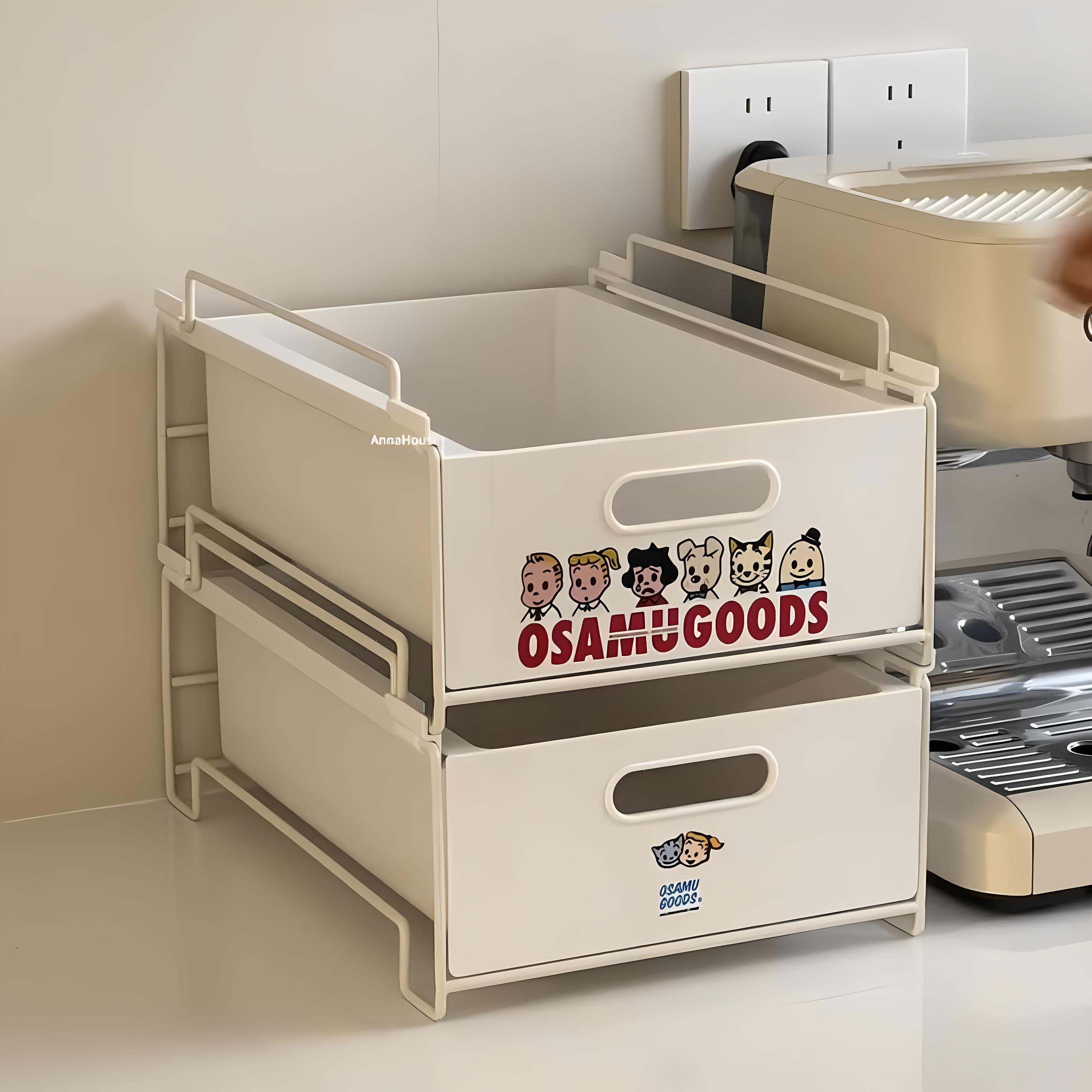 原田治收纳盒家用厨房橱柜抽拉可重叠置物架水槽下铁艺拉篮整理架