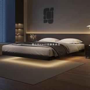 无床头床实木极简主卧室双人床悬浮床架没有床头的床储物无靠背床