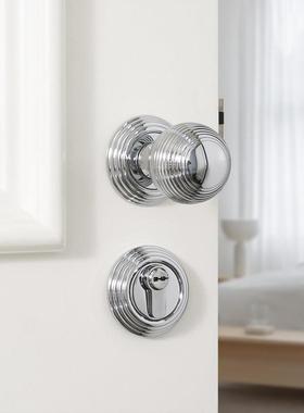 INDOORS法式极简银色黄铜卫生间门锁纯铜静音家用球形锁具门把手