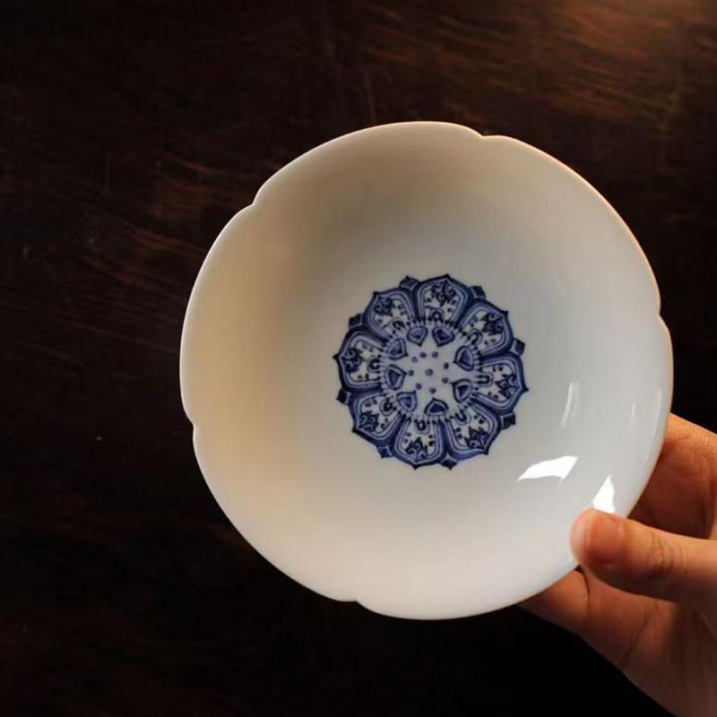 【御熹】景德镇忘言造物青花花口壶承手工手绘陶瓷养壶盘干泡盘