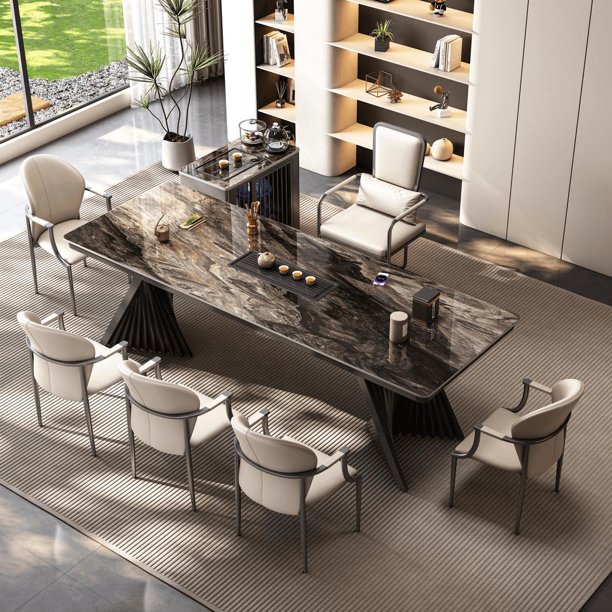 轻奢岩板茶桌椅组合现代烧水壶一体泡茶台办公室客厅家用阳台茶几