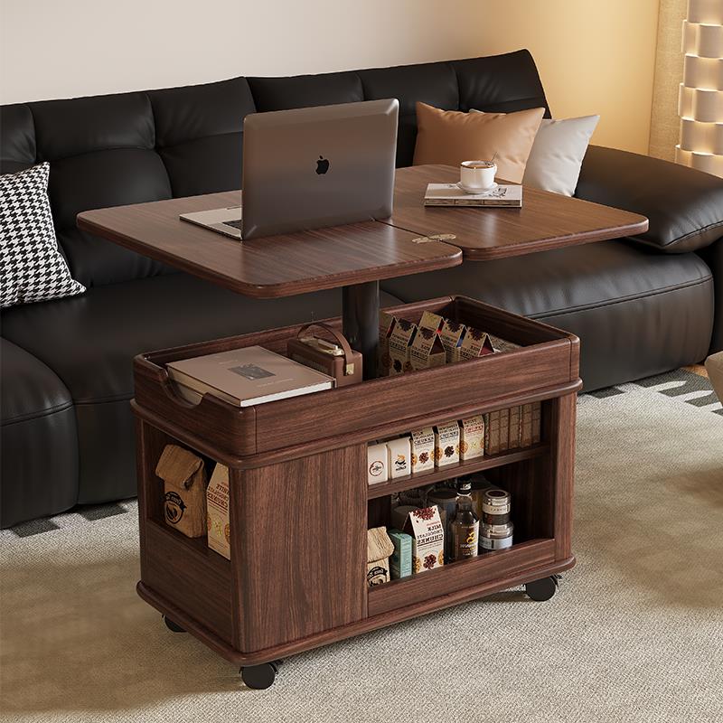实木沙发边几乌金木客厅边柜可移动茶几储物小推车多功能升降茶桌