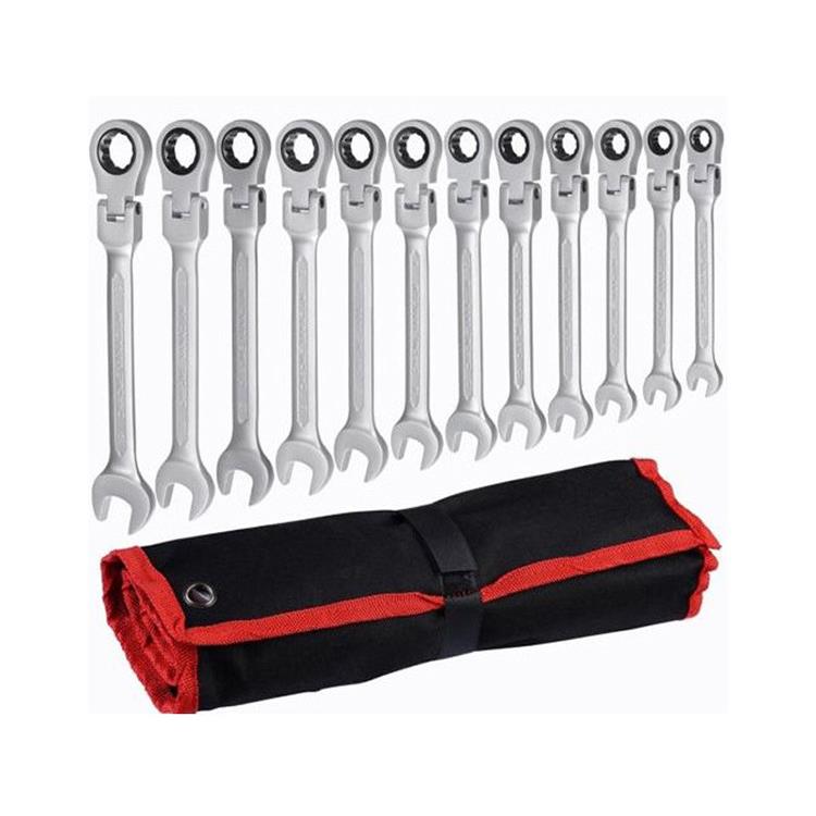 活动头棘轮扳手12件套8-19组合套180度快速摇头省力汽车维修工具