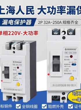 上海人民漏电断路器家用220V 大功率漏保空开闸刀开关2P250A100A