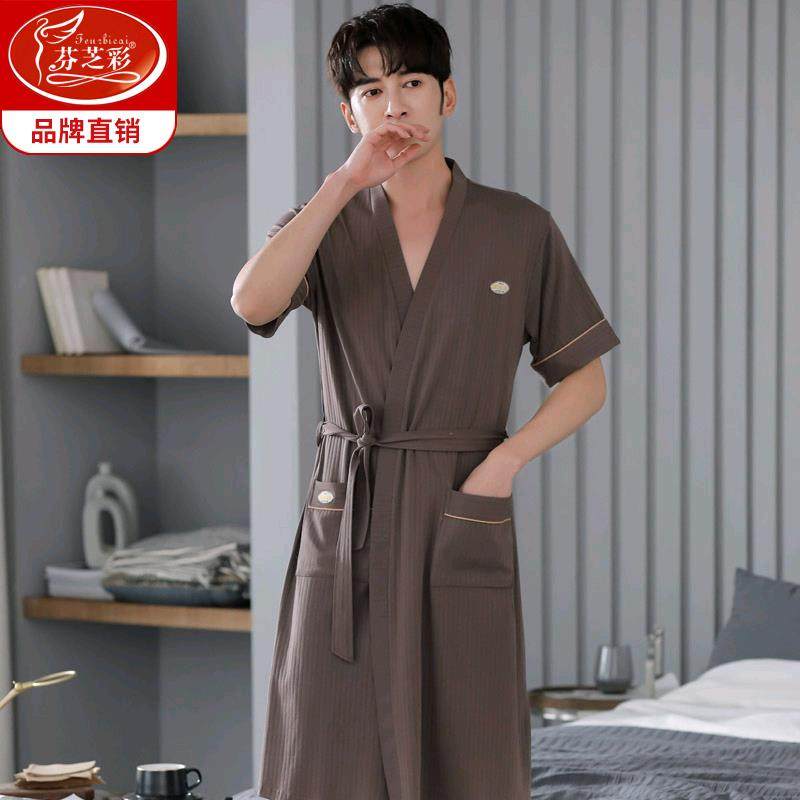 莫代尔睡袍男夏季短袖长版连身睡衣男士夏天薄款冰丝浴衣棉绸浴袍,女士内衣/男士内衣/家居服,睡袍/浴袍,淘宝优惠券,粉丝福利购,淘宝优惠卷