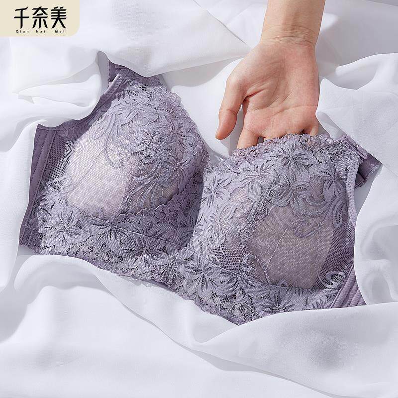 千奈美大胸显小内衣薄款无钢圈防下垂大码全罩杯收副乳调整型文胸