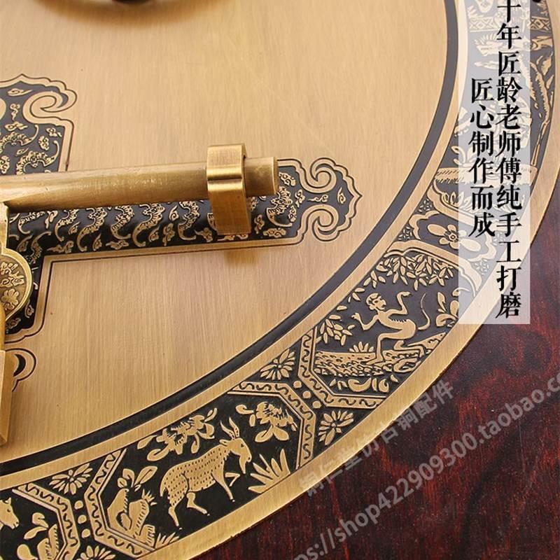仿古大门纯铜门环拉手中式u木门门栓铜插销把手明装搭扣锁圆形门