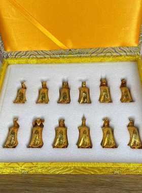 直销新款做旧仿古铜鎏金古月轩十二生肖礼盒套装复古文玩鎏金书房