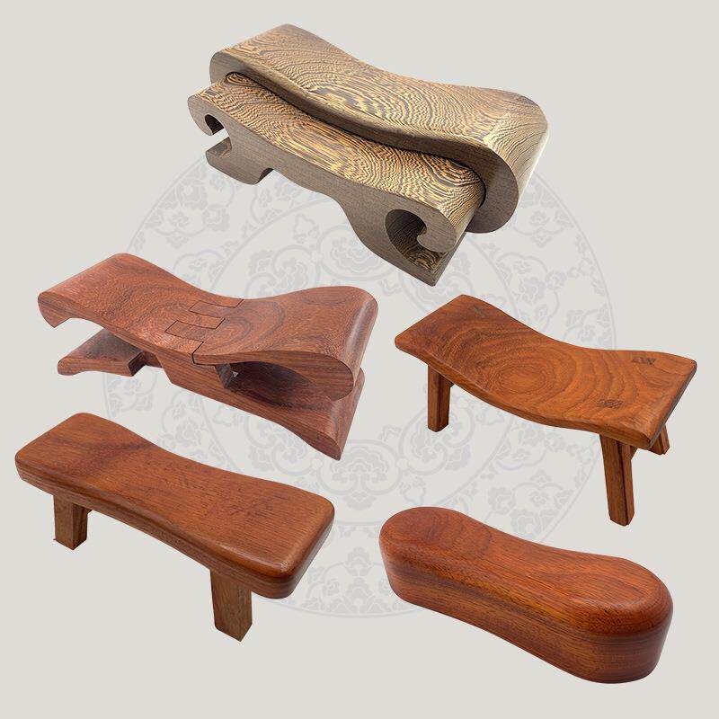 直销新款鸡翅木颈椎枕头红花梨木鲁班枕头复古榫卯结构木凳子实木