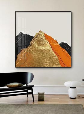 直销新款现代简约大气沙发后墙上客厅轻奢挂画橙色背靠金山装饰画