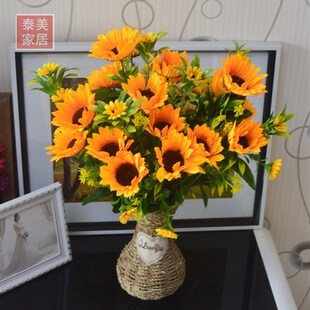 热销13叉把向日葵太阳花向日葵花束向阳花绢花假花塑料花花束绢花