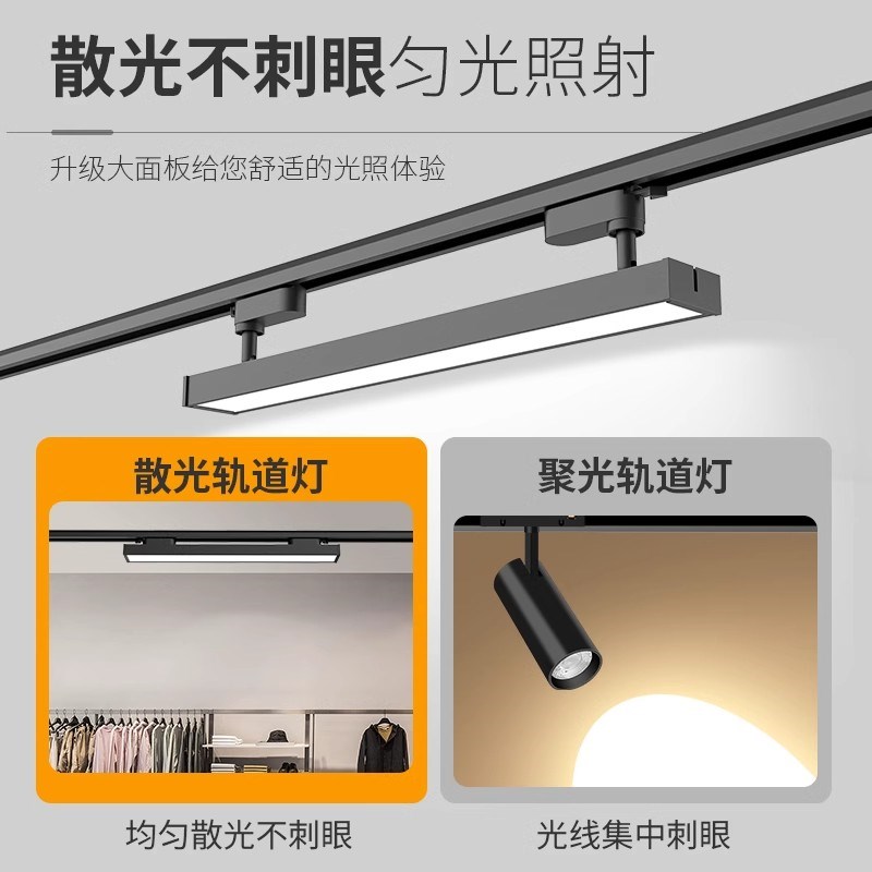 热销可调节长条轨道灯led散光直播间补光商用服装店铺超市导轨式