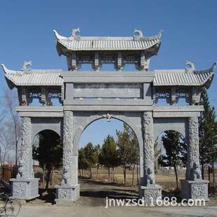 祠堂大门石坊制作 宗祠石雕门楼价格 墓园石制大门图片大全