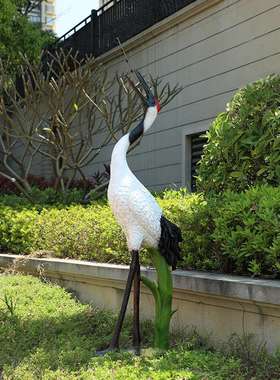 户外玻璃钢仿真仙鹤雕塑丹顶鹤花园假山造景水池动物装饰大摆件
