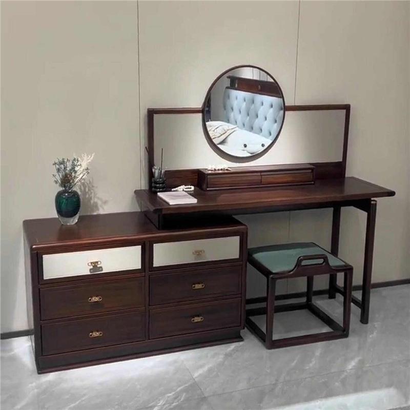 设计师款新中式乌金木梳妆台收纳柜大户型卧室实木梳妆台别墅现代