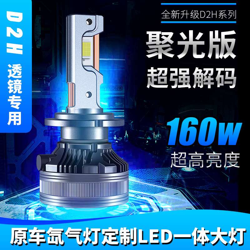 跨境新品V95 D2H透镜改装汽车Led车灯160w大功率超亮灯泡大灯led