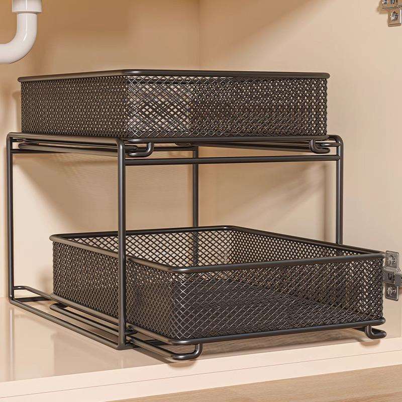 橱柜拉篮可抽拉厨房柜内下水槽分层置物架调料碗碟盘抽屉式收纳盒