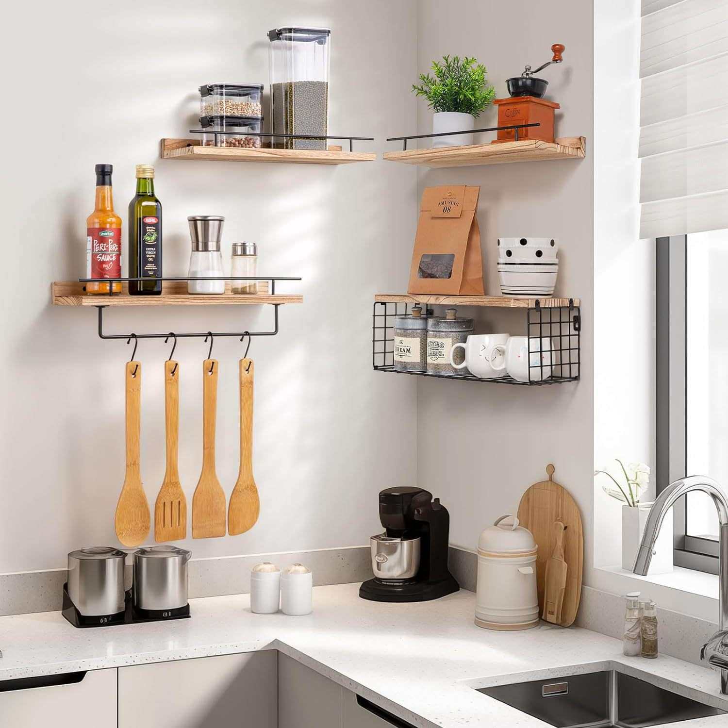 墙上置物架浴室储物架Floating Shelves铁艺壁挂隔板木质浮动架