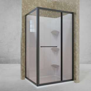极窄侧滑门直角方型淋浴房内飞方型玻璃干湿分离隔断卫生间侧移门