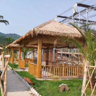 户外茅草亭子室外庭院造景凉亭防腐木农家乐小院稻草顶网红小木屋