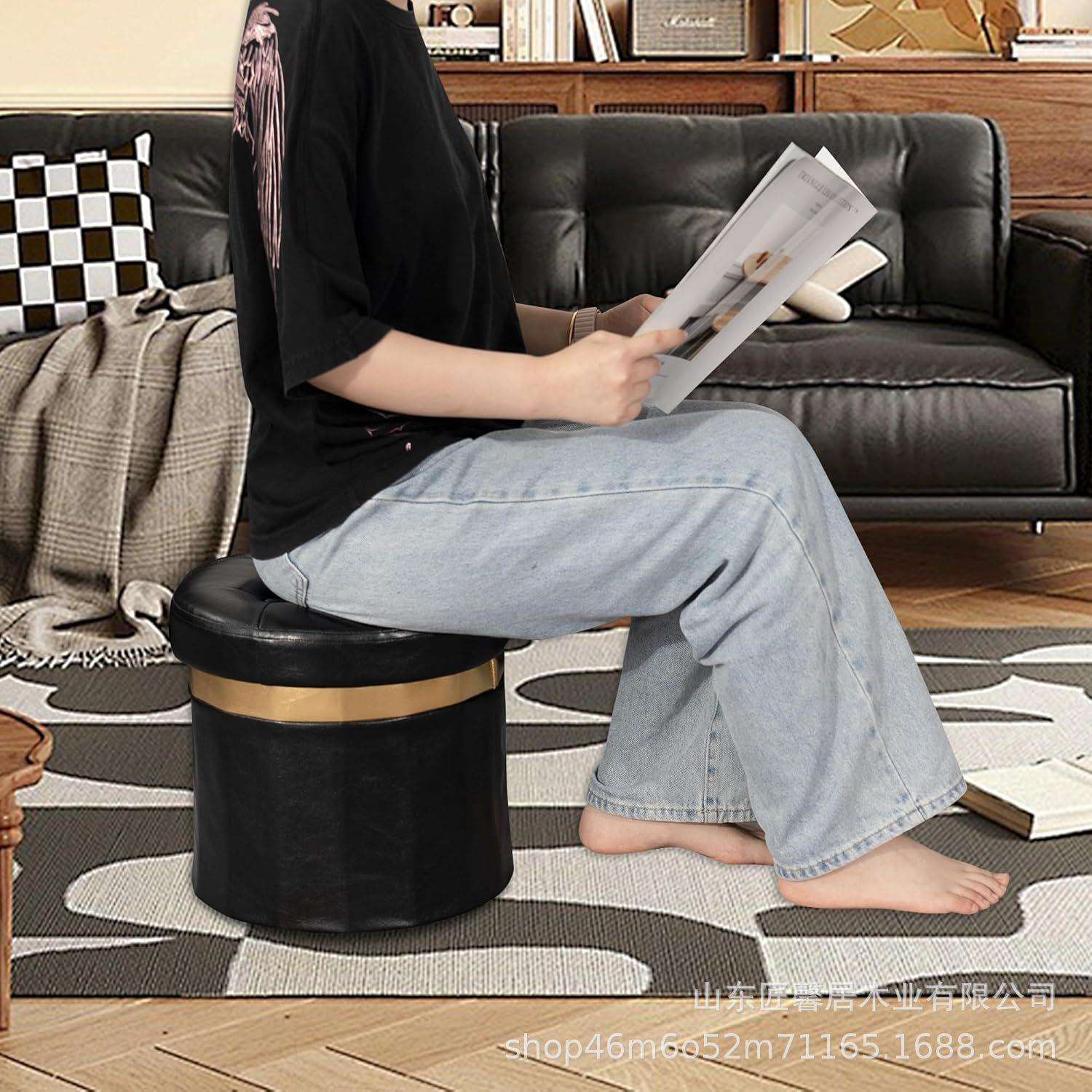 圆柱形凳子家用梳妆台化妆凳客厅沙发茶几凳收纳储物凳矮凳