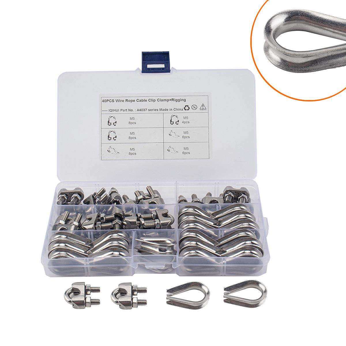 现货40只盒装-M5不锈钢304钢丝绳锁扣猫爪索具配钢丝绳鸡心套环,基础建材,钢丝绳,淘宝优惠券,粉丝福利购,淘宝优惠卷