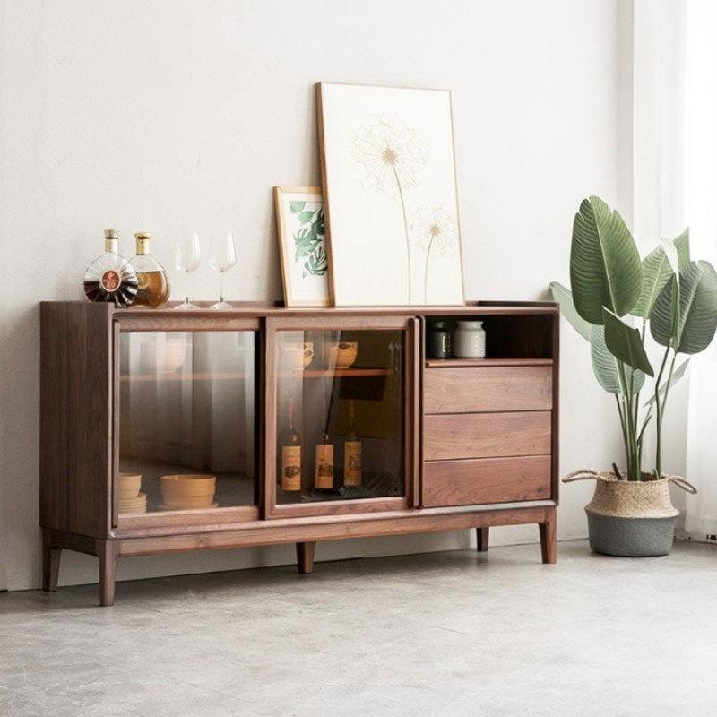 北欧黑胡桃木全实木餐边柜现代简约式餐厅酒柜收纳柜储物柜茶水柜