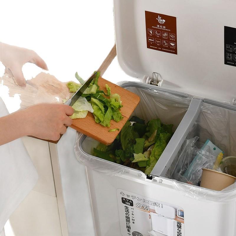 日式厨房万向轮垃圾桶家用客厅卧室大号双层分类带盖干湿大垃圾箱
