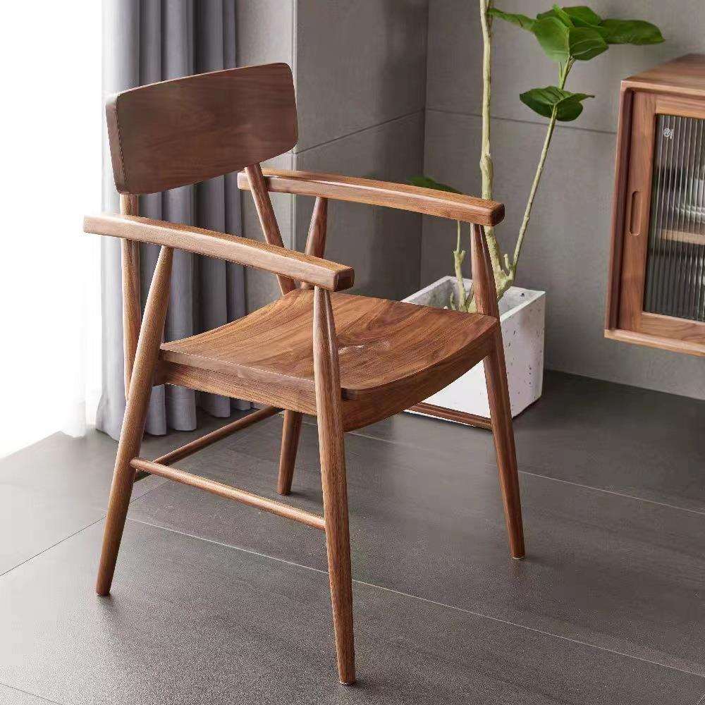 北美黑胡桃木实木家用简约餐椅书桌椅子樱桃木书房北欧风格靠背椅