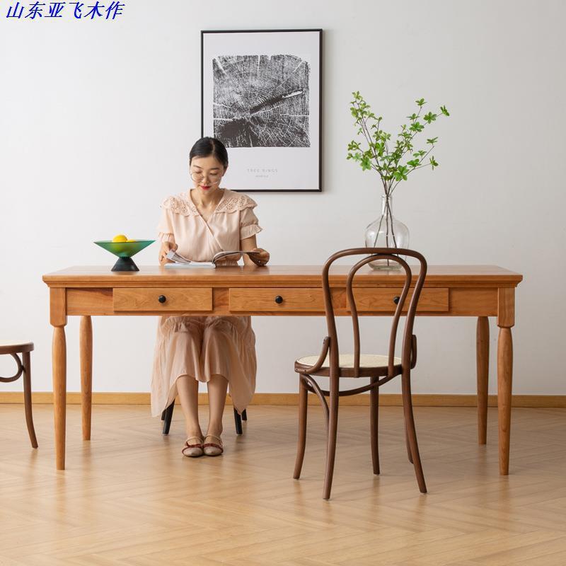 北欧实木餐桌椅组合家用小户型日式复古樱桃木书桌胡桃木家具