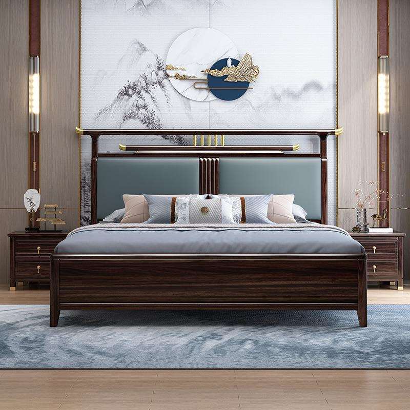 新中式乌金木实木床主卧大床软靠现代轻奢1.8米双人卧室厂家
