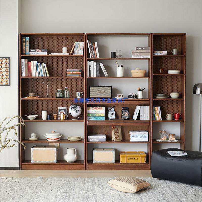 北欧实木满墙书柜书房书架展示柜落地置物架玻璃门组合柜落地书架