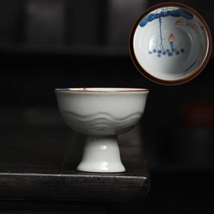 手绘陶瓷高脚主人杯个人专用高档复古功夫茶具茶杯茶盏伴 直销新款