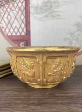 直销新款古玩市场收藏浮雕铜鎏金八仙碗乾隆年制家居饰品铜器摆件