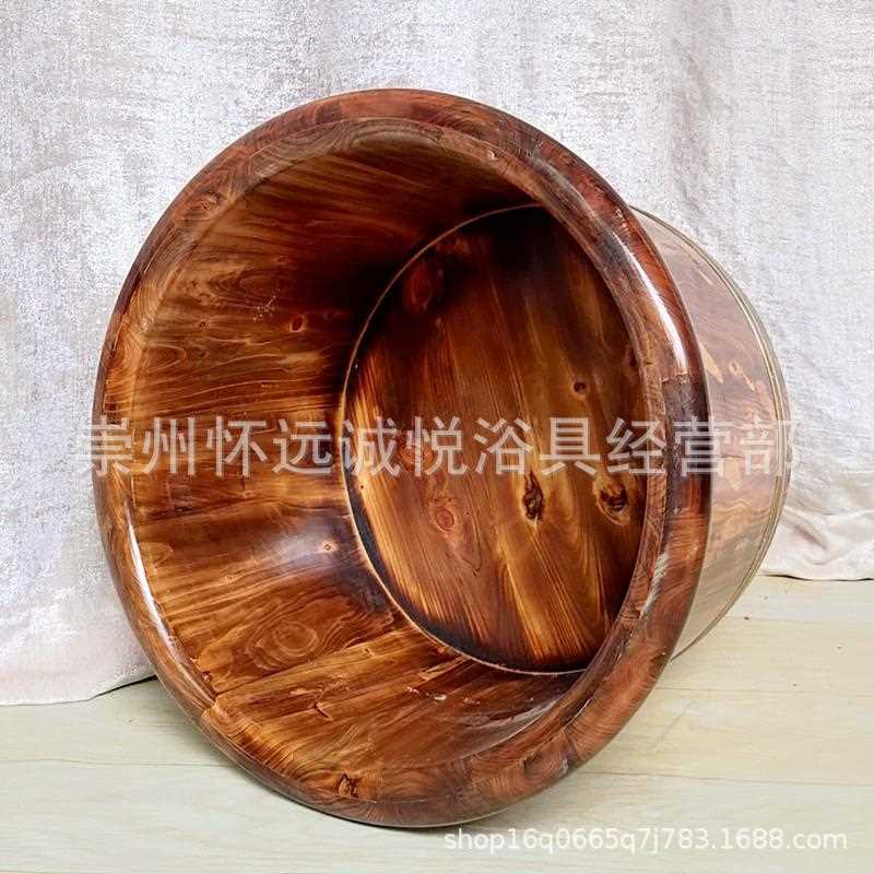 直销新款香柏木碳化木足浴盆泡脚桶26cm高圆边直供木盆泡脚洗脚盆