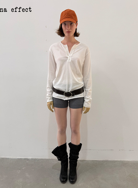 antenna effect 复古经典亨利领扣子宽松长袖纯棉基础款打底衫