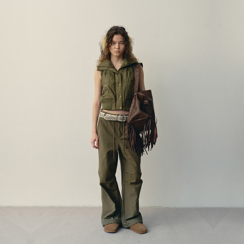 antenna effect复古巴恩风立领机车棉马甲大翻领休闲无袖背心马甲