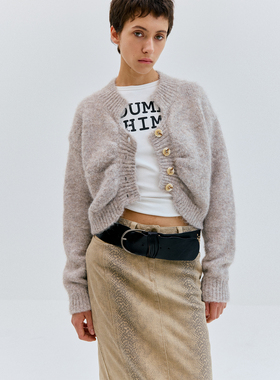 antenna effect新款复古秋冬抽褶慵懒短款毛衣开衫